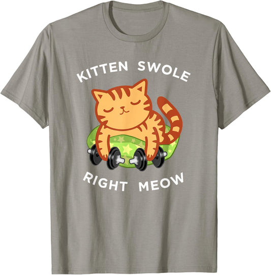 Funny Lifting Right Meow Cat Shirt, Workout Gym Kitty T-Shirt - T-Shirt | Sand