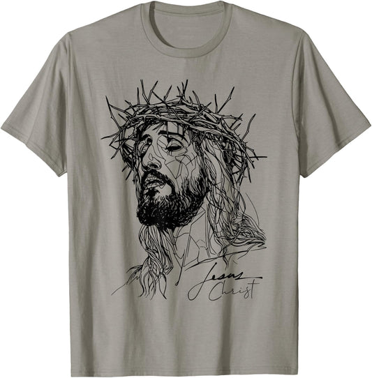 Jesus thorn crown - Jesus line drawing artwork T-Shirt - T-Shirt | Sand