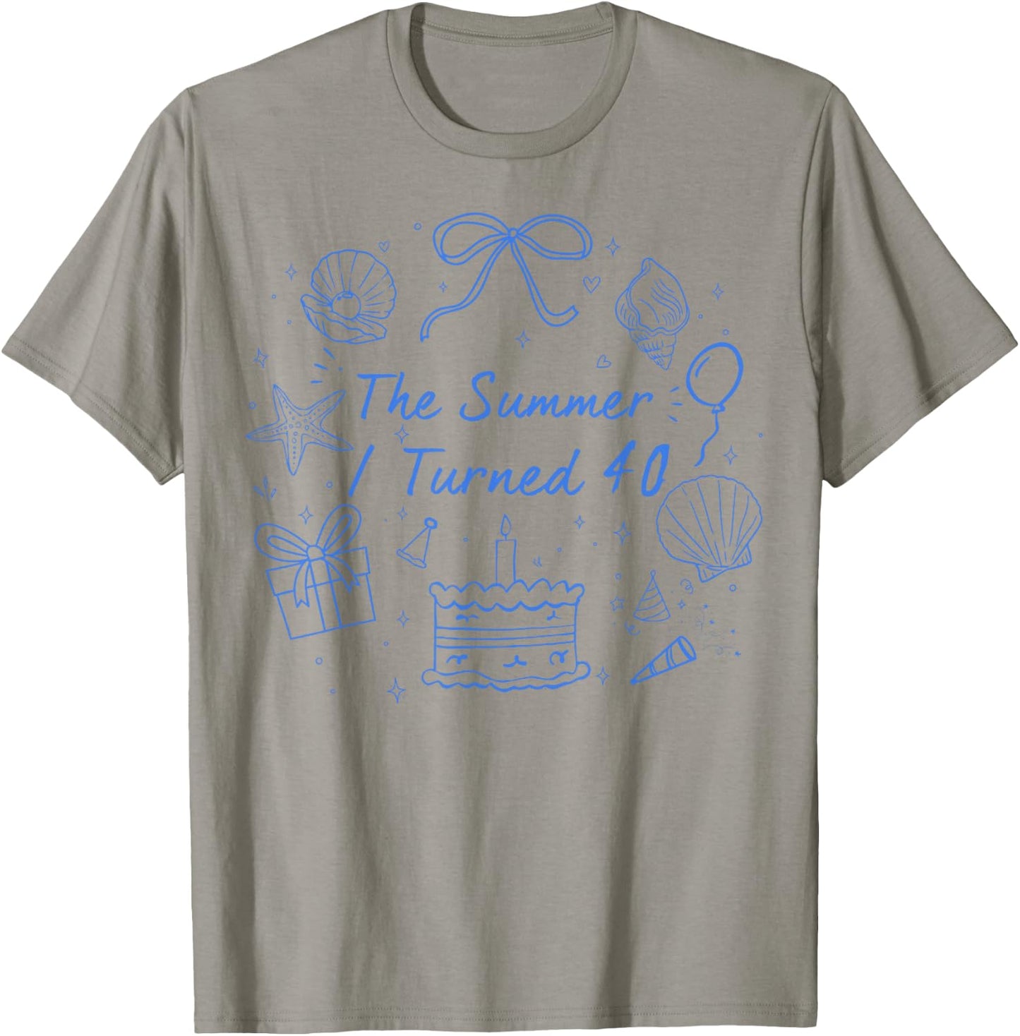 Summer I Turned 40 Coastal Bow Seashell 40th Birthday Girl T-Shirt - T-Shirt | Sand