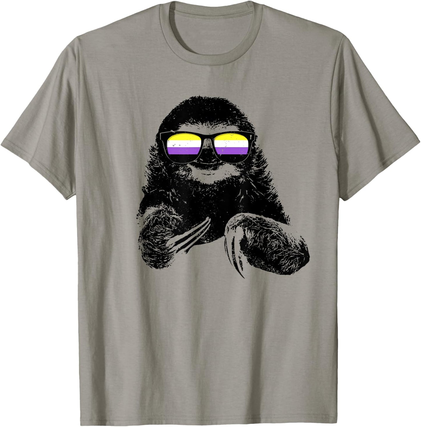 Pride Sloth Nonbinary Flag Sunglasses T-Shirt - T-Shirt | Sand