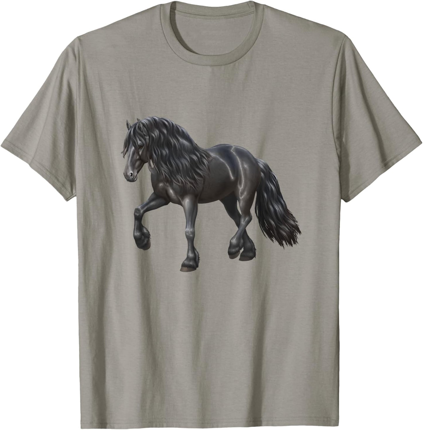 Beautiful Black Friesian Trotting Draft Horse Lover Gift T-Shirt - T-Shirt | Sand