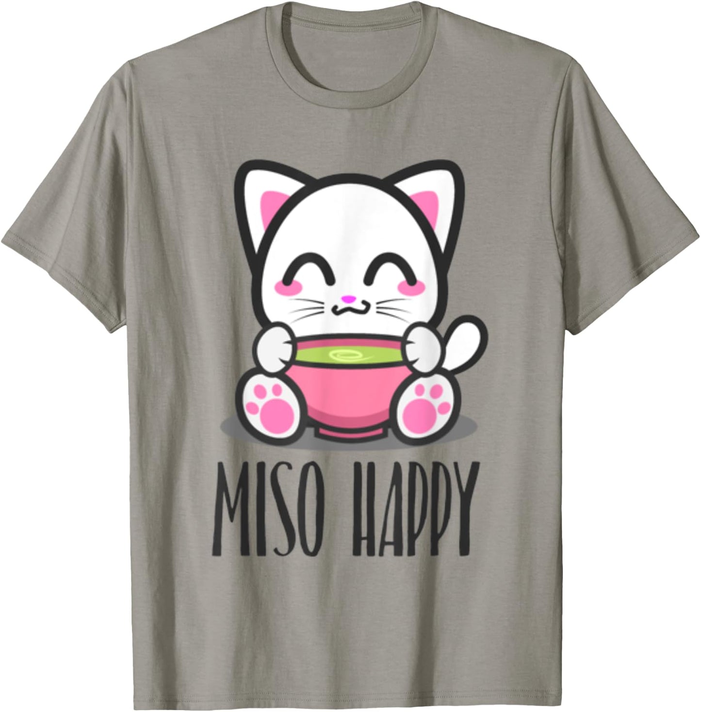 Miso Happy Cute Japanese Style Kawaii Cat Lover Pun T-Shirt - T-Shirt | Sand