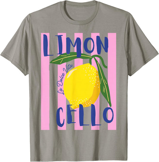 Limoncello la Dolce vita Pink Striped Italian Lemon Summer T-Shirt - T-Shirt | Sand