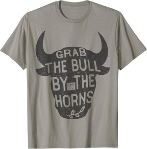 Vintage Inspiration Grab Bull Horns Rodeo Cow Riding T-Shirt - T-Shirt | Sand