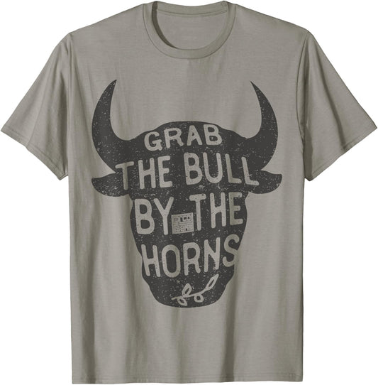 Vintage Inspiration Grab Bull Horns Rodeo Cow Riding T-Shirt - T-Shirt | Sand