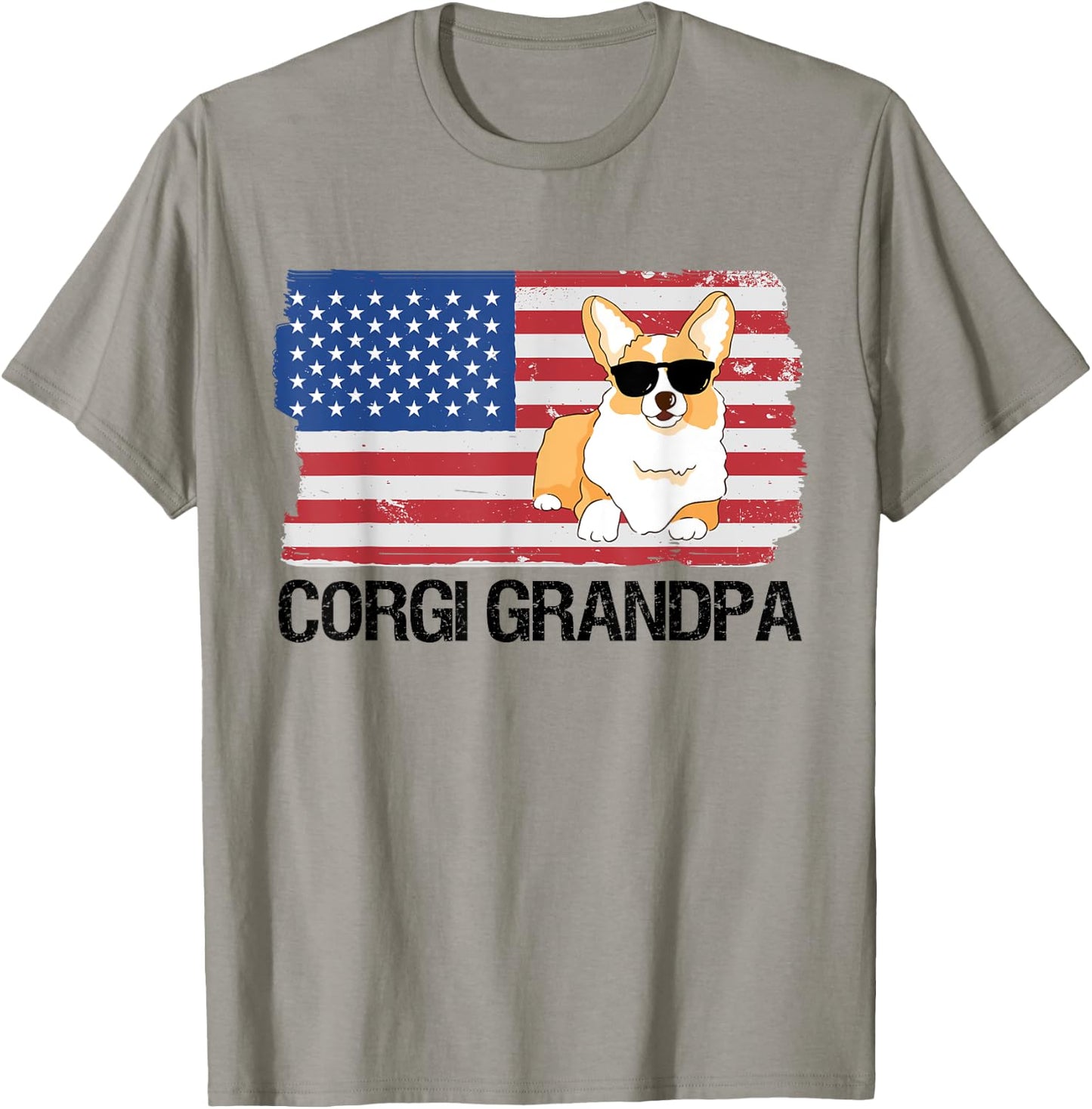 Corgi Grandpa USA Flag Funny Pet Corgi Dog Lover T-Shirt - T-Shirt | Sand