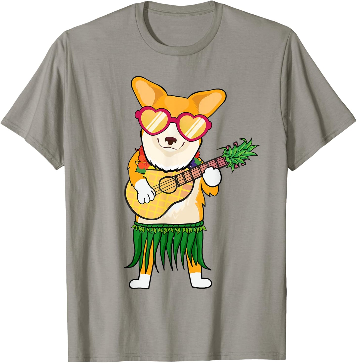 Corgi Hawaiian Costume Playing Ukulele Summer Shirt Gifts Men Women Kids T-Shirt - T-Shirt | Sand