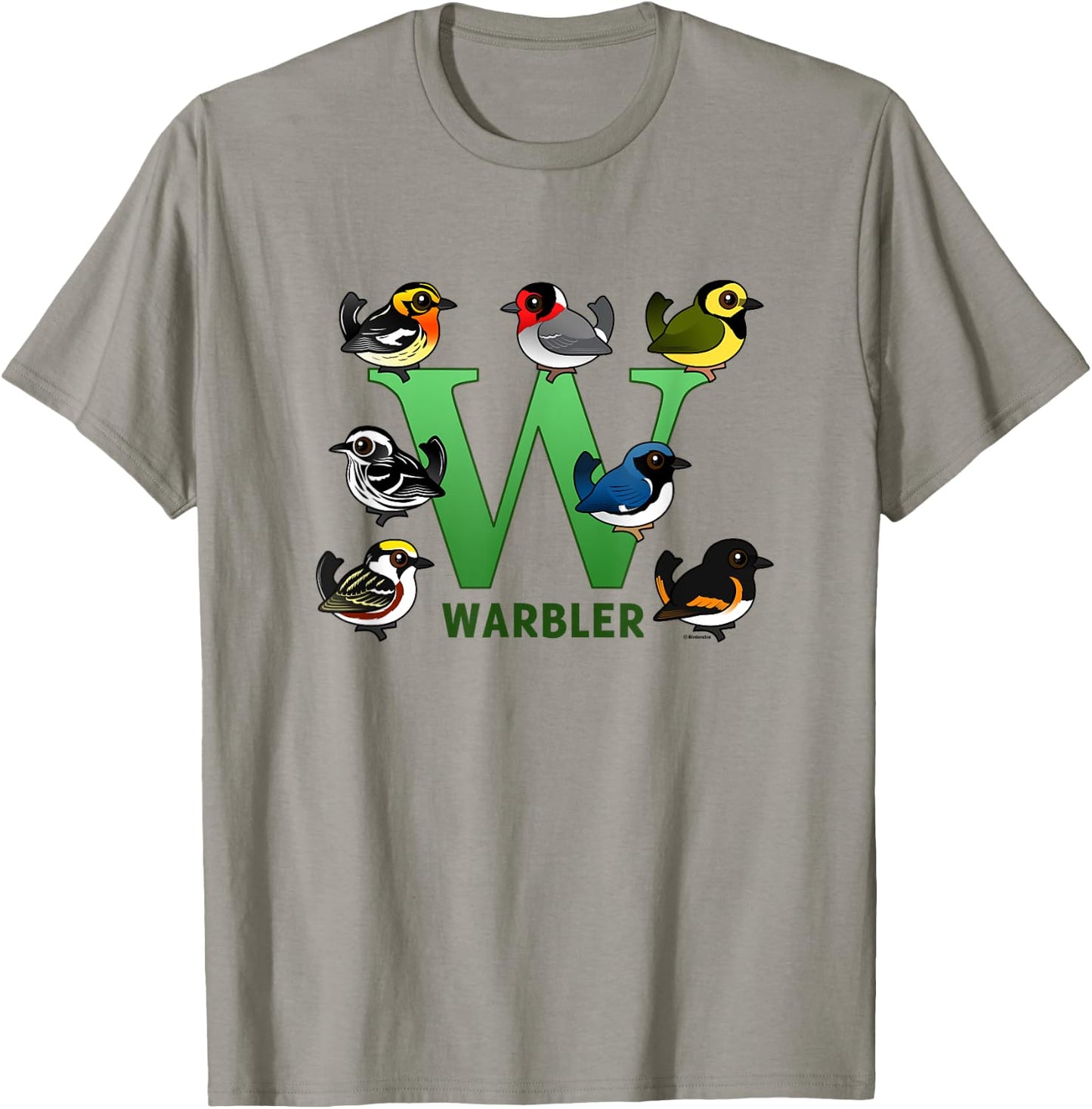 W is for Warbler Cute Cartoon Bird Alphabet Birder Gift T-Shirt - T-Shirt | Sand