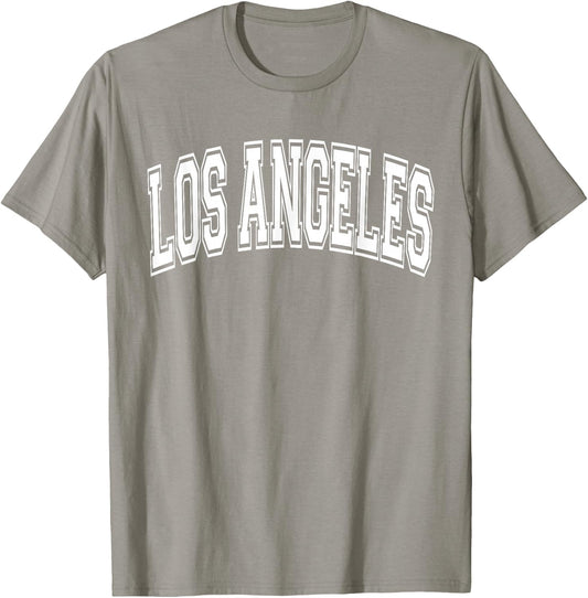 Los Angeles Arched Style Text Pink with White Print T-Shirt - T-Shirt | Sand