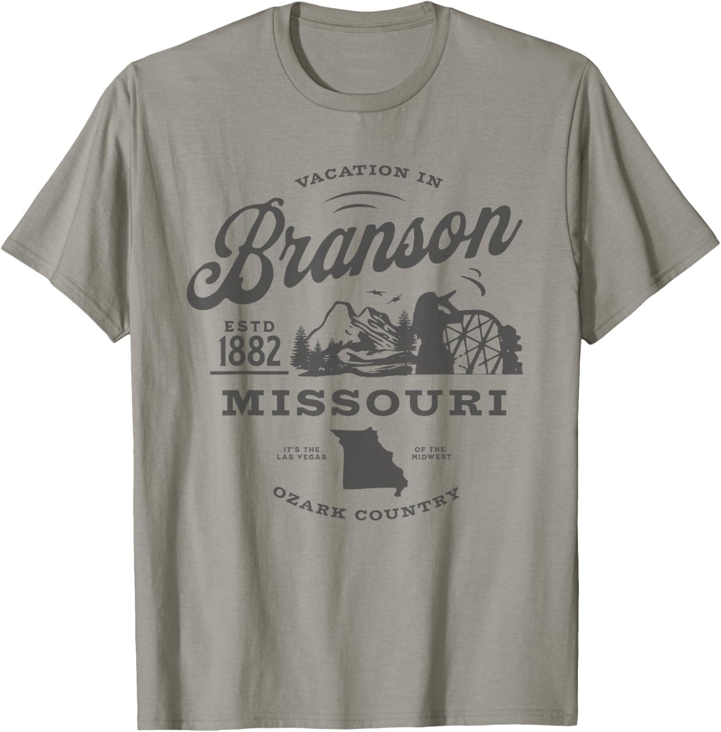Vacation in Branson, Missouri Estd 1882 Vegas of the Midwest T-Shirt - T-Shirt | Sand
