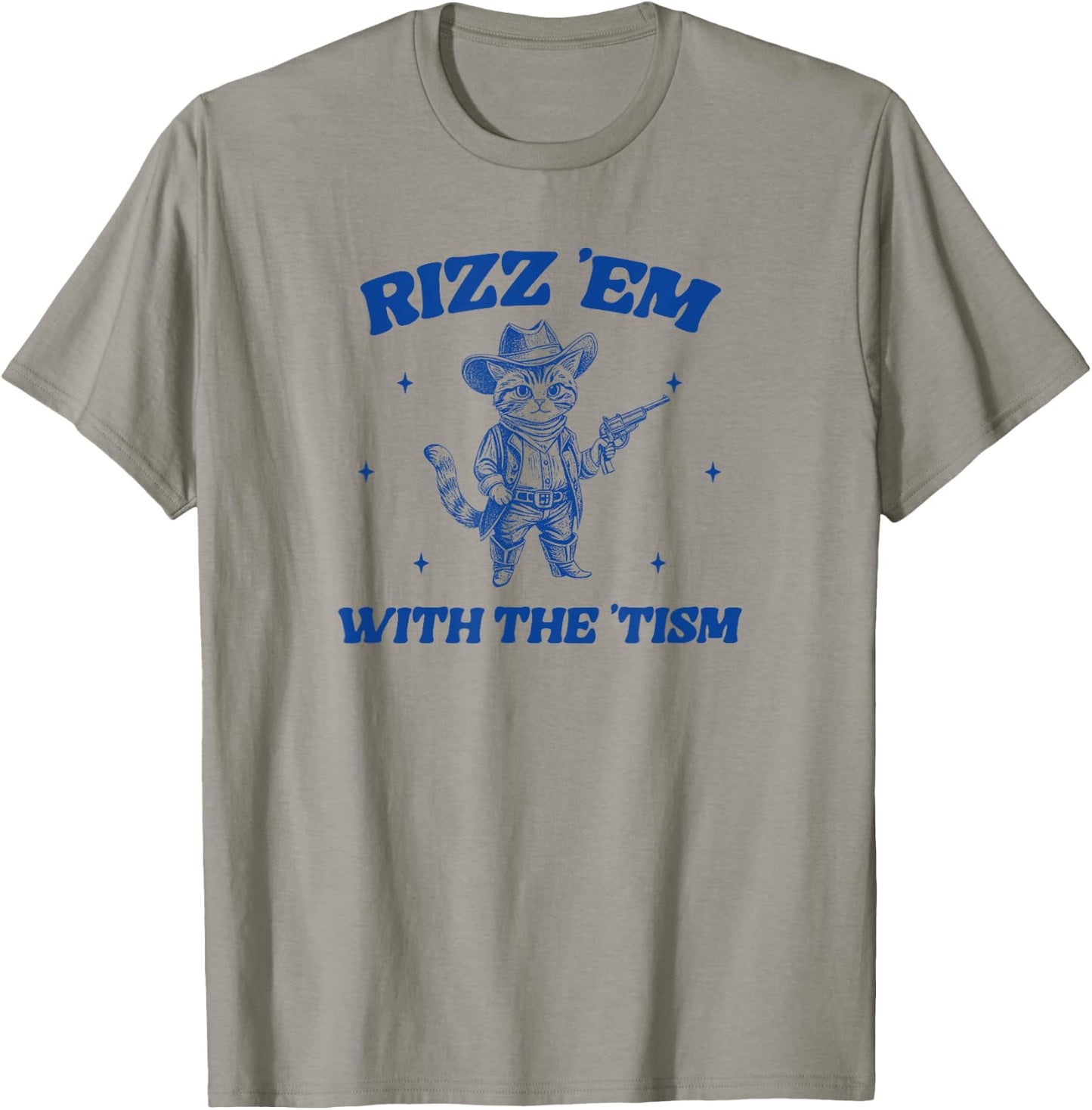 Rizz Em With The Tism, Retro Cartoon Cowboy Cat Western Cute T-Shirt - T-Shirt | Sand