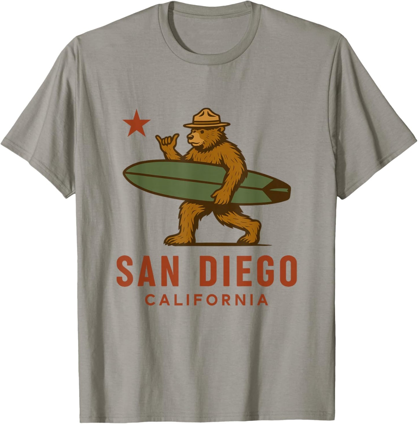 San Diego California Bear Surf Board Shaka Cali Vibes T-Shirt - T-Shirt | Sand