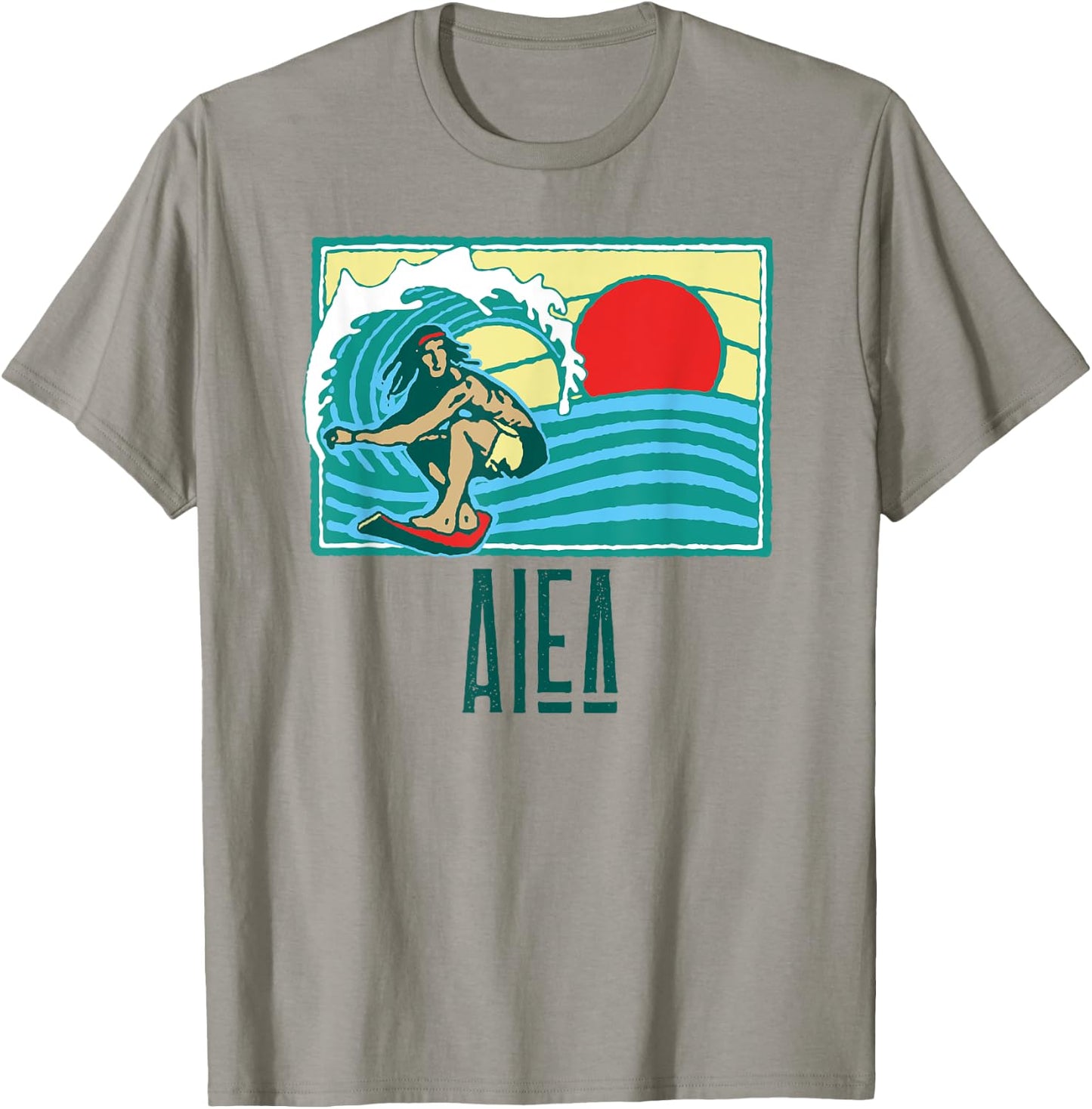 Aiea Hawaii Vintage Surfer & Wave Retro Graphic T-Shirt - T-Shirt | Sand