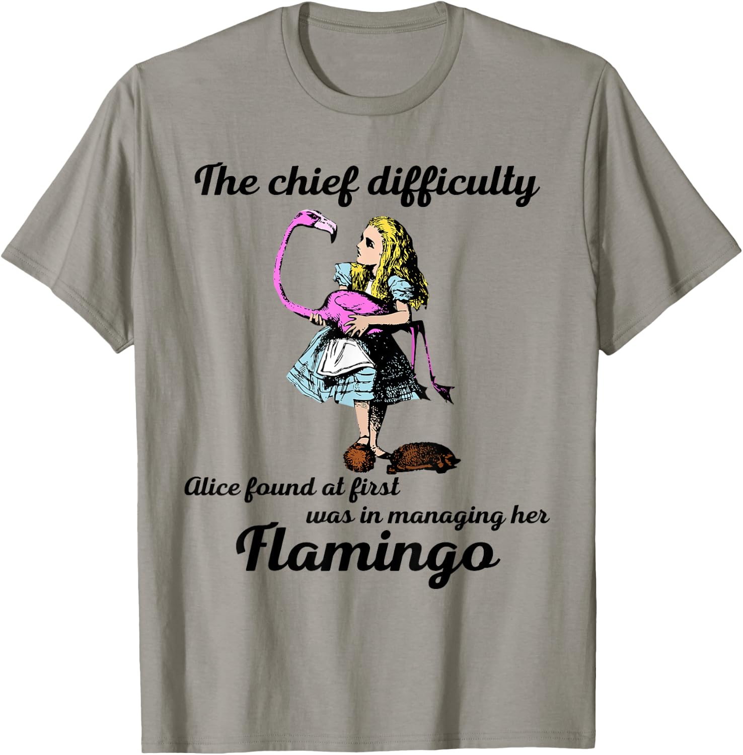 Alice Managing Flamingo Croquet Mallet And Hedgehog T Shirt T-Shirt - T-Shirt | Sand