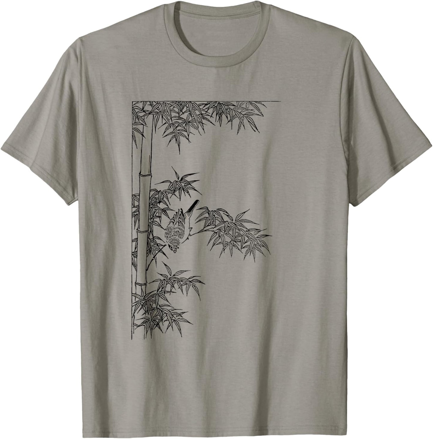 Picture of bamboo - bamboo plant with a bird T-Shirt - T-Shirt | Sand