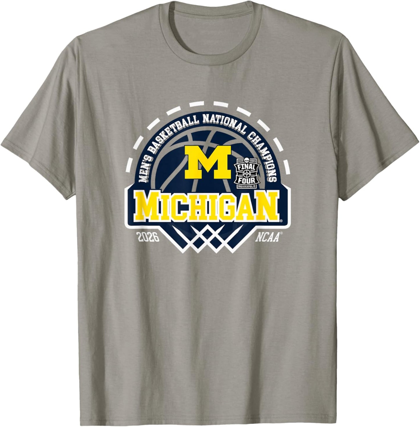 Michigan Wolverines National Champs 2026 Men Basketball Gray T-Shirt - T-Shirt | Sand