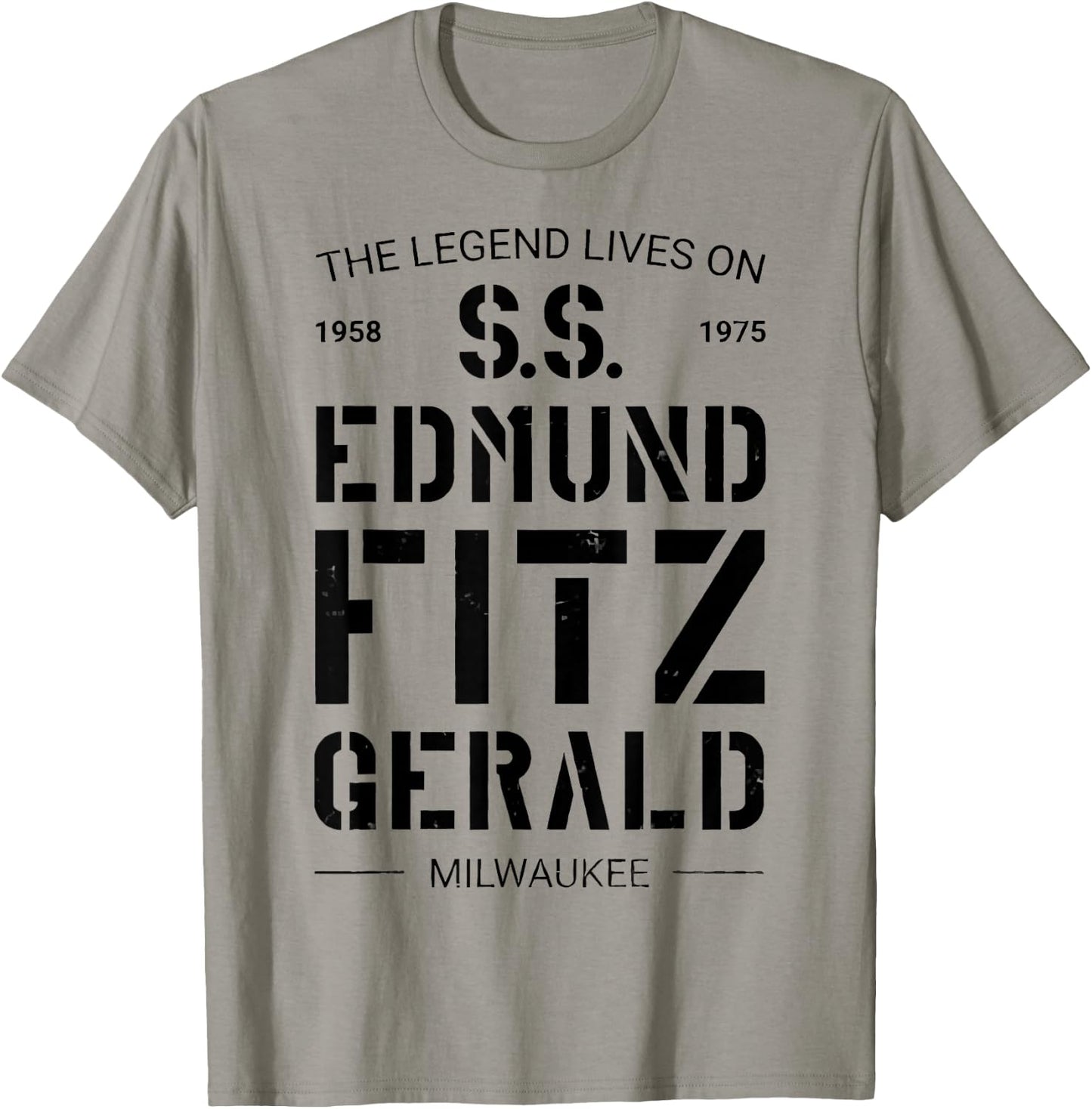 S.S. Edmund Fitzgerald Adult Classic Grey , Small, Short Sleeve, Round Collar, Polyester 100% T-Shirt - T-Shirt | Sand