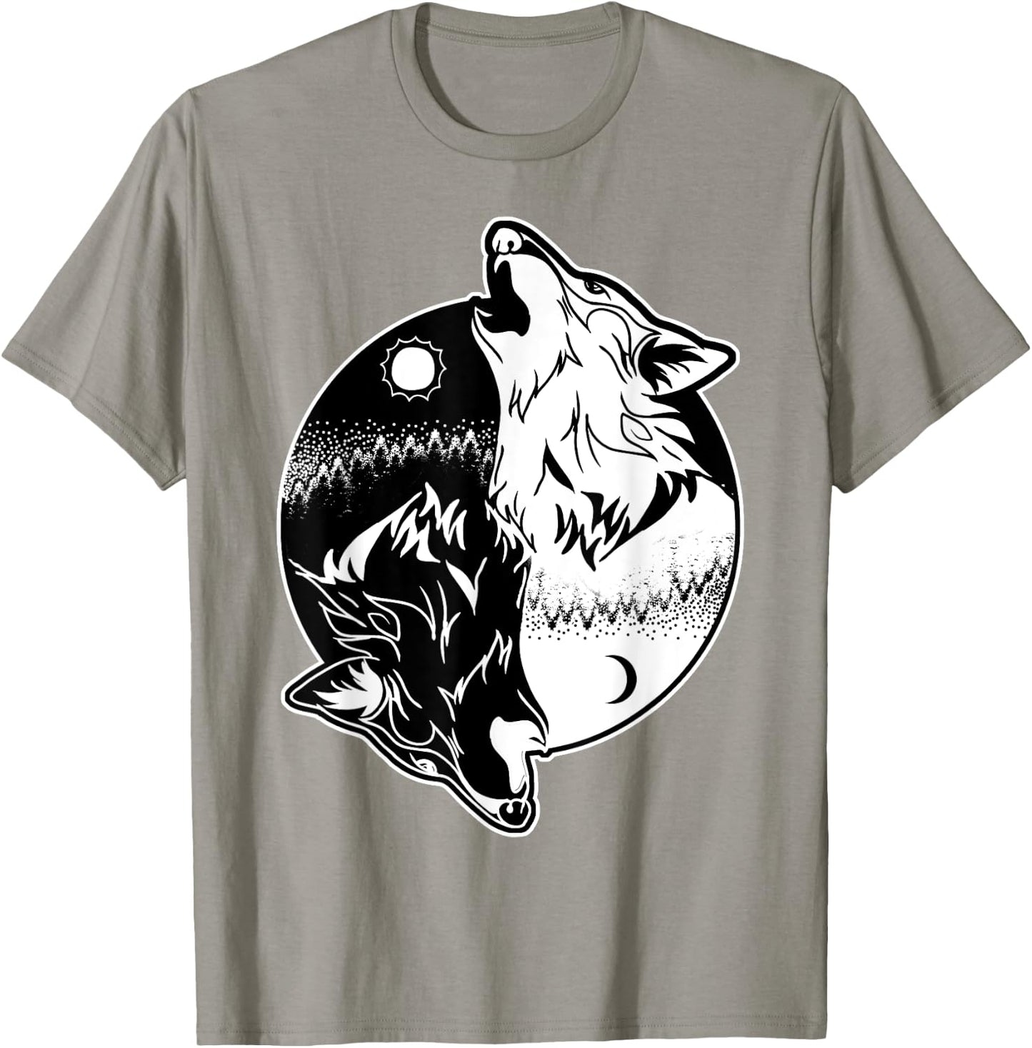 Wolf Yin Yang Shirt Yin Yang Shirt Skoll Wolf Shirt T-Shirt - T-Shirt | Sand