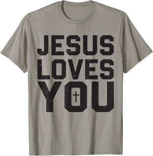 Jesus Loves You Minimalistic Christian Youth Boy Godbrother T-Shirt - T-Shirt | Sand