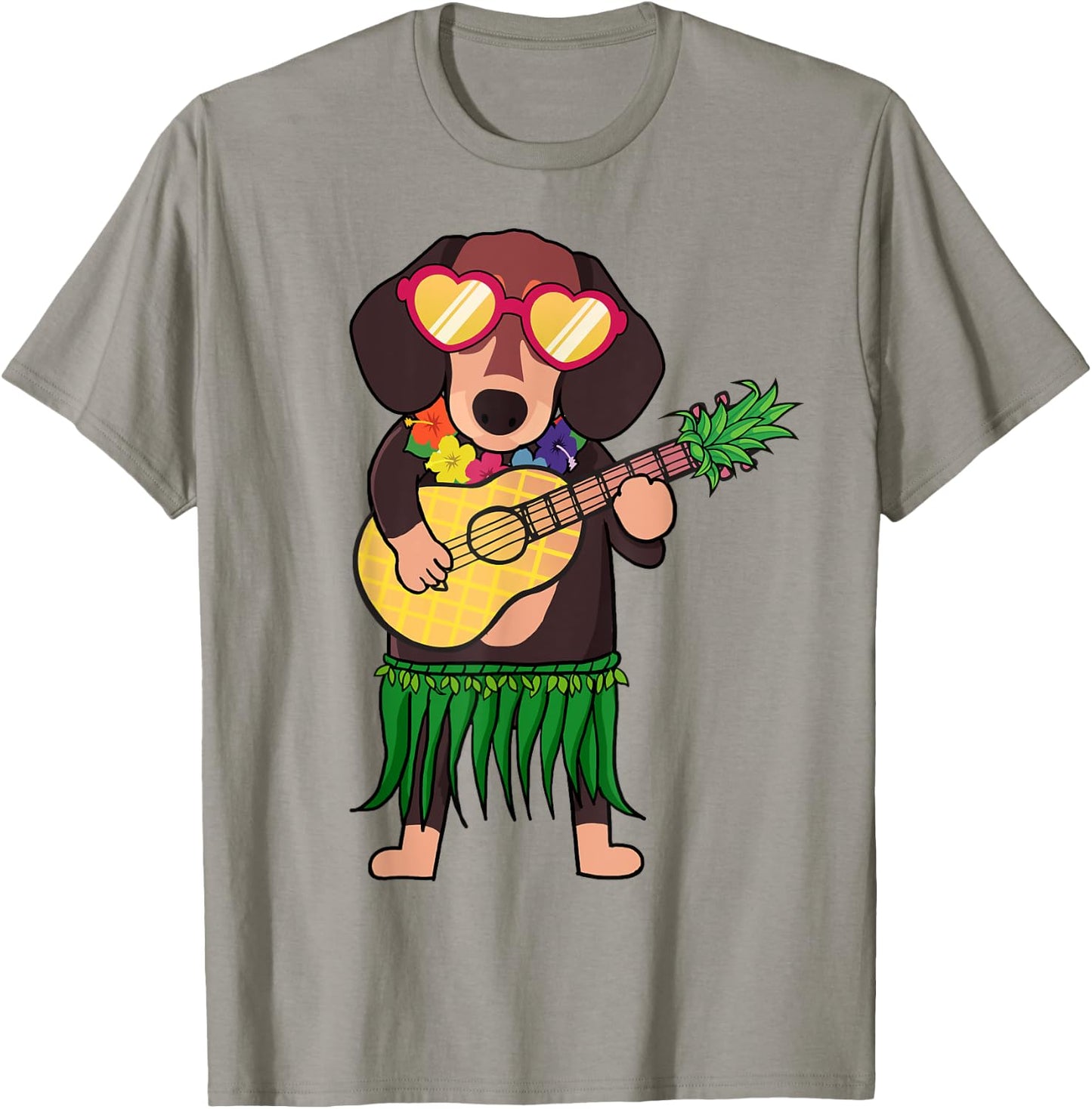 Dachshund Hawaiian Costume Playing Ukulele Summer Shirt Women Kids T-Shirt - T-Shirt | Sand
