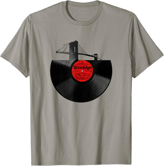 Brooklyn Bridge Shirt New York NYC Vinyl Record Shirt T-Shirt - T-Shirt | Sand