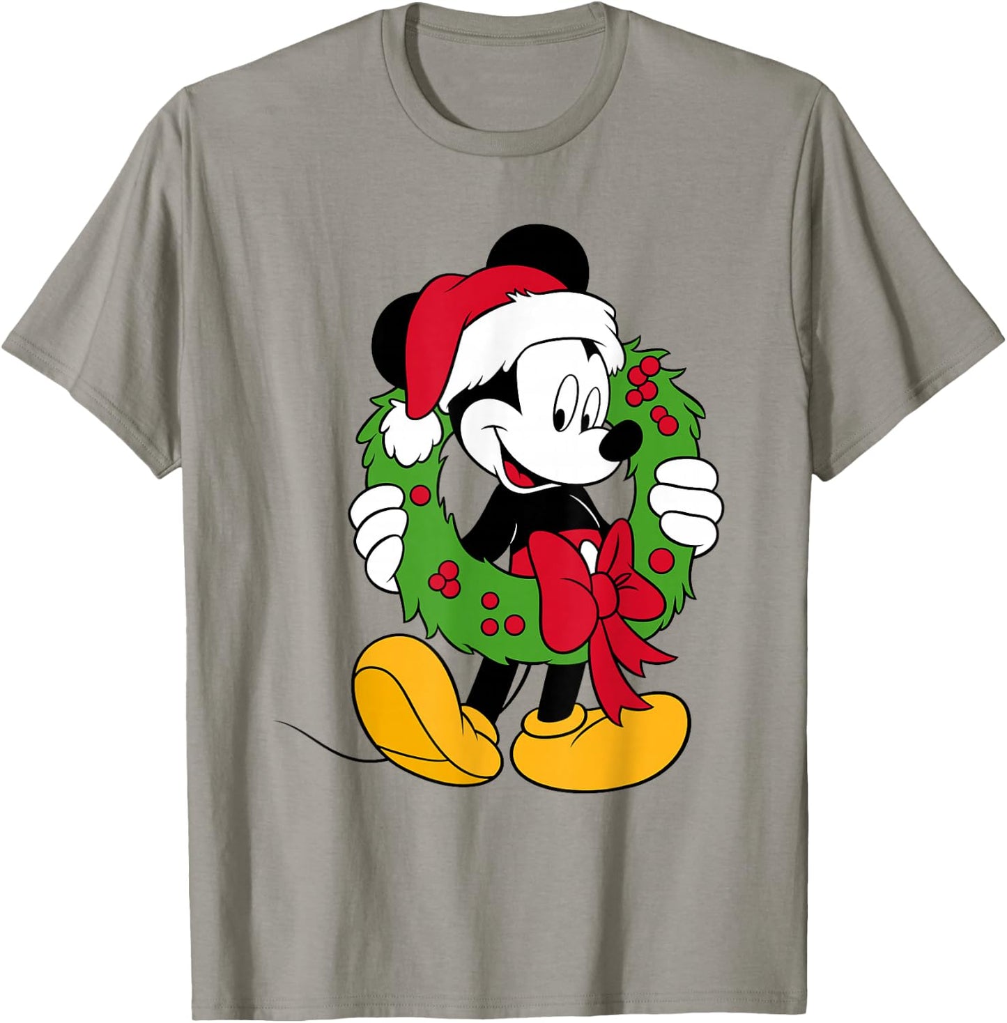 Disney - Mickey Mouse Santa Wreath Holiday T-Shirt - T-Shirt | Sand