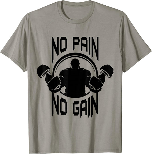 C386 NO PAIN NO GAIN Gym T Shirt Workout Fitness Motivation T-Shirt - T-Shirt | Sand