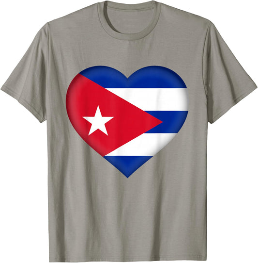 National Pride Country Roots Retro Gift | I Love Cuba | Cuban Flag Heart Outfit - Adults - White - Short Sleeve - Small - Classic Fit - Cotton - Machine Wash T-Shirt - T-Shirt | Sand