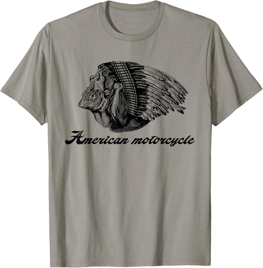 American Motorcycle Skull Native Indian Eagle Chief Vintage T-Shirt - T-Shirt | Sand