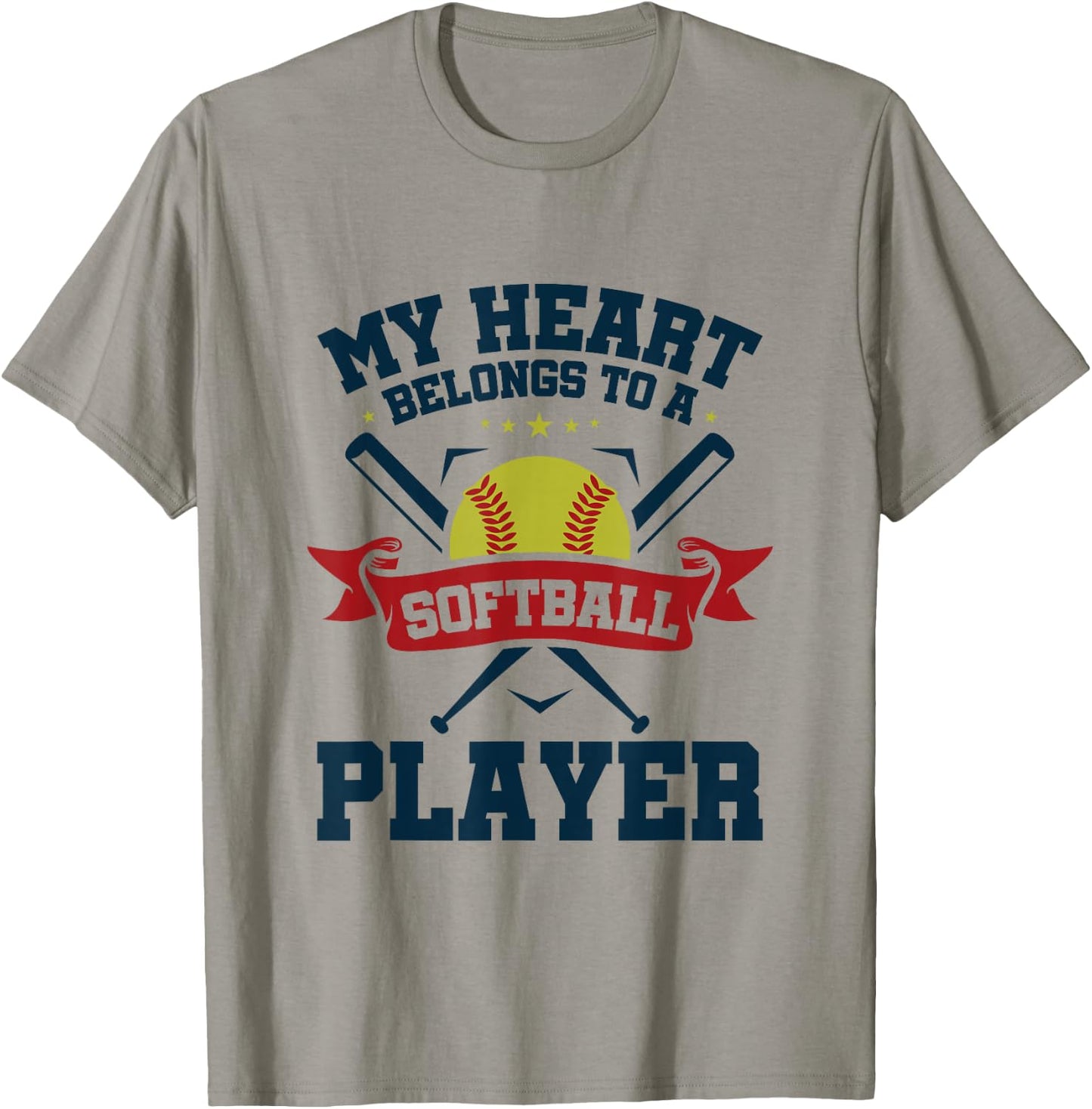 My Heart Belongs To Softball Player Boyfriend Girlfriend T-Shirt - T-Shirt | Sand