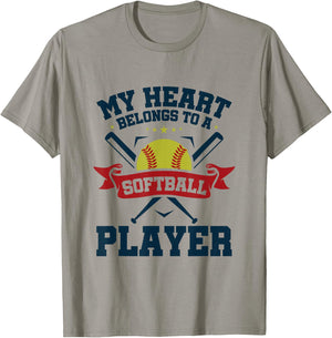 My Heart Belongs To Softball Player Boyfriend Girlfriend T-Shirt - T-Shirt | Sand