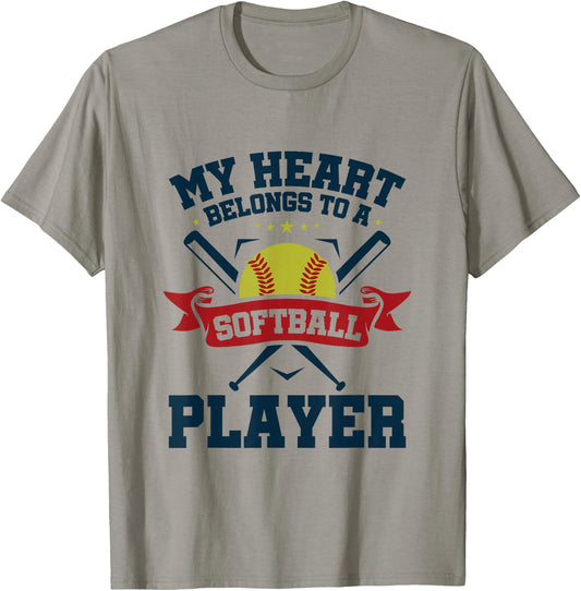 My Heart Belongs To Softball Player Boyfriend Girlfriend T-Shirt - T-Shirt | Sand