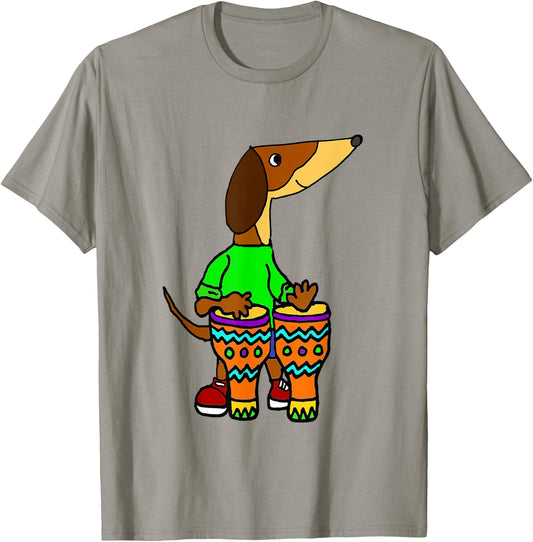 SmileteesMusic Cute Dachshund Playing Bongo Drums T-Shirt - T-Shirt | Sand