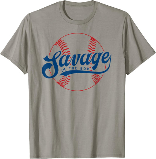 Savage in the Box Funny Baseball Saying T-Shirt - T-Shirt | Sand