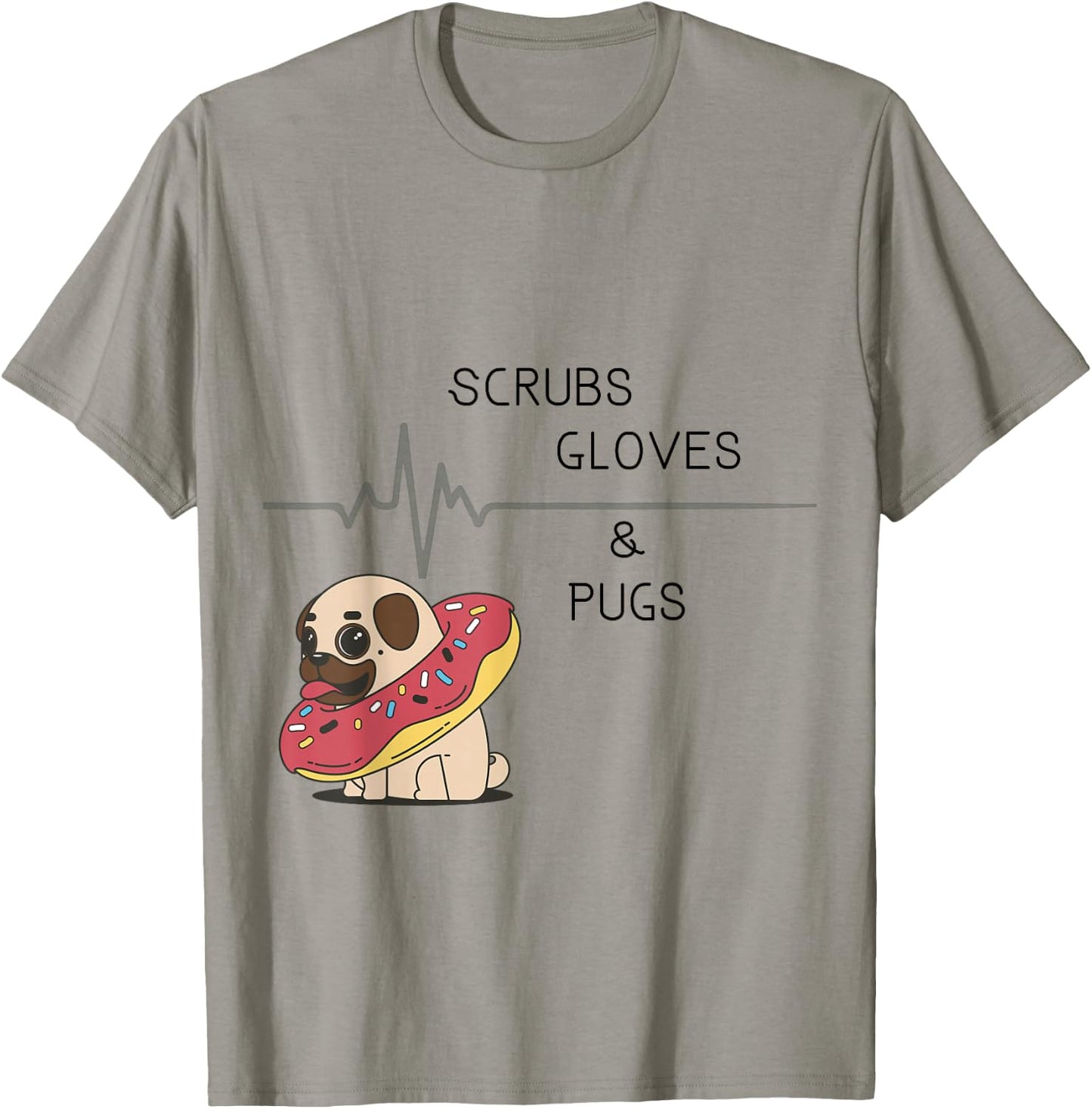 Scrubs, Gloves, and Pugs T-Shirt - T-Shirt | Sand