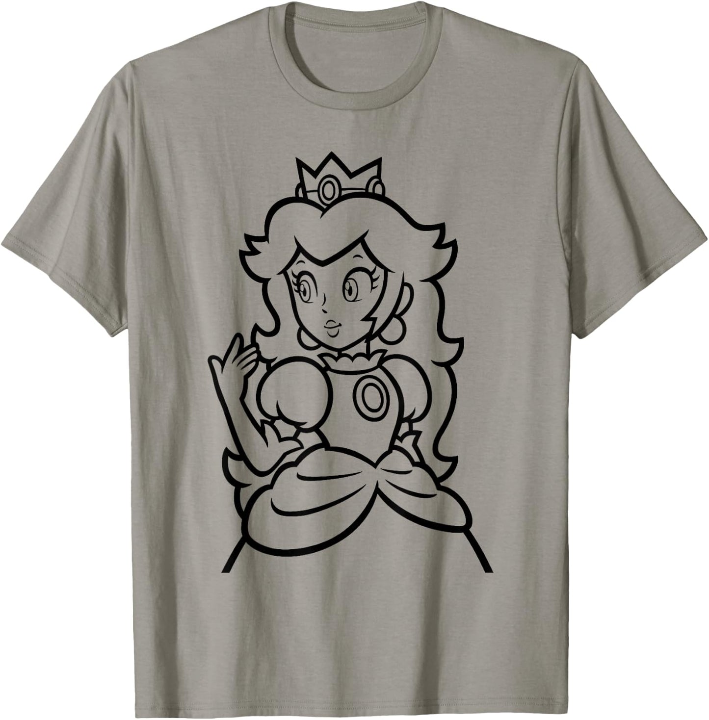Super Mario Peach Simple Outline Portrait T-Shirt - T-Shirt | Sand