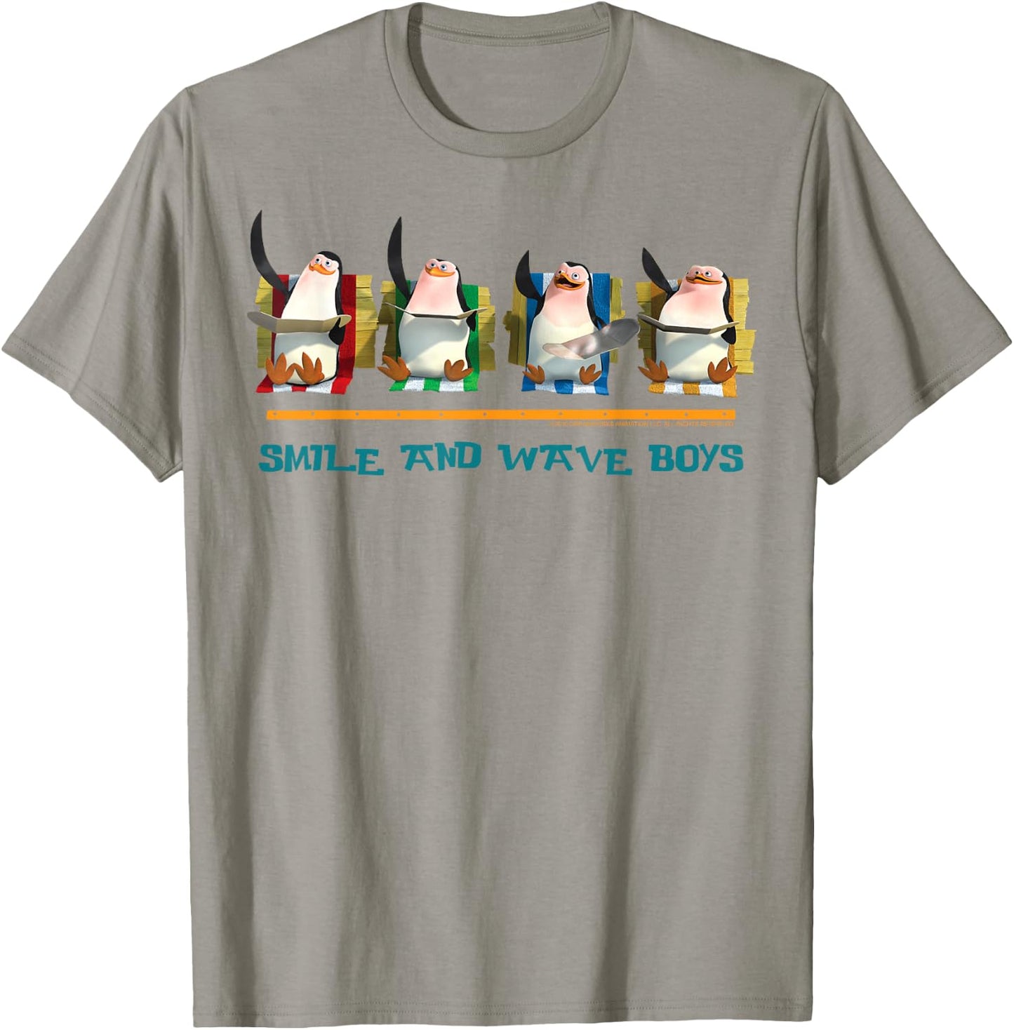 Madagascar Penguins Smile And Wave Text Poster T-Shirt - T-Shirt | Sand