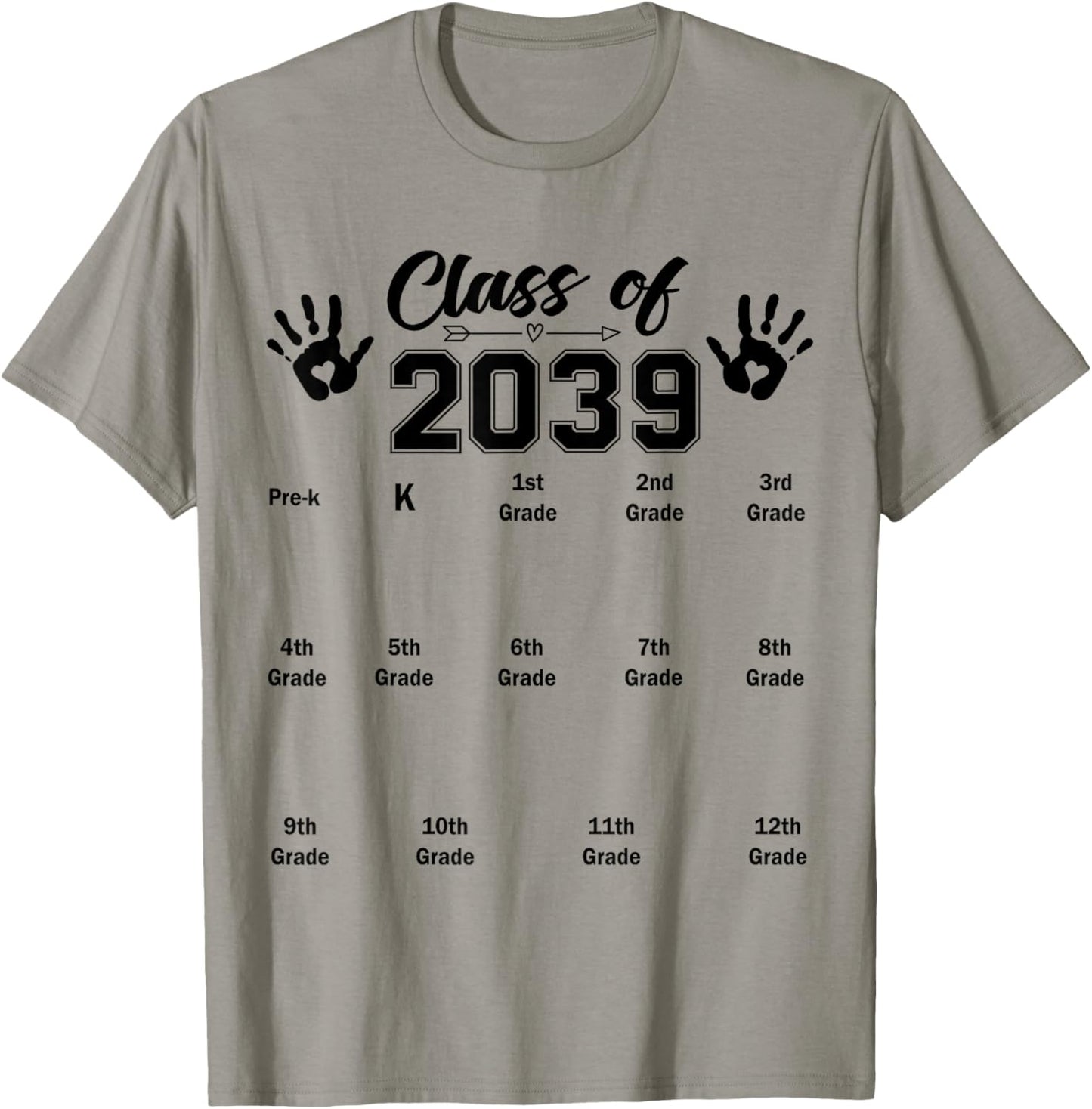 Class of 2039 Grow with Me Handprint Kindergarten Graduation T-Shirt - T-Shirt | Sand