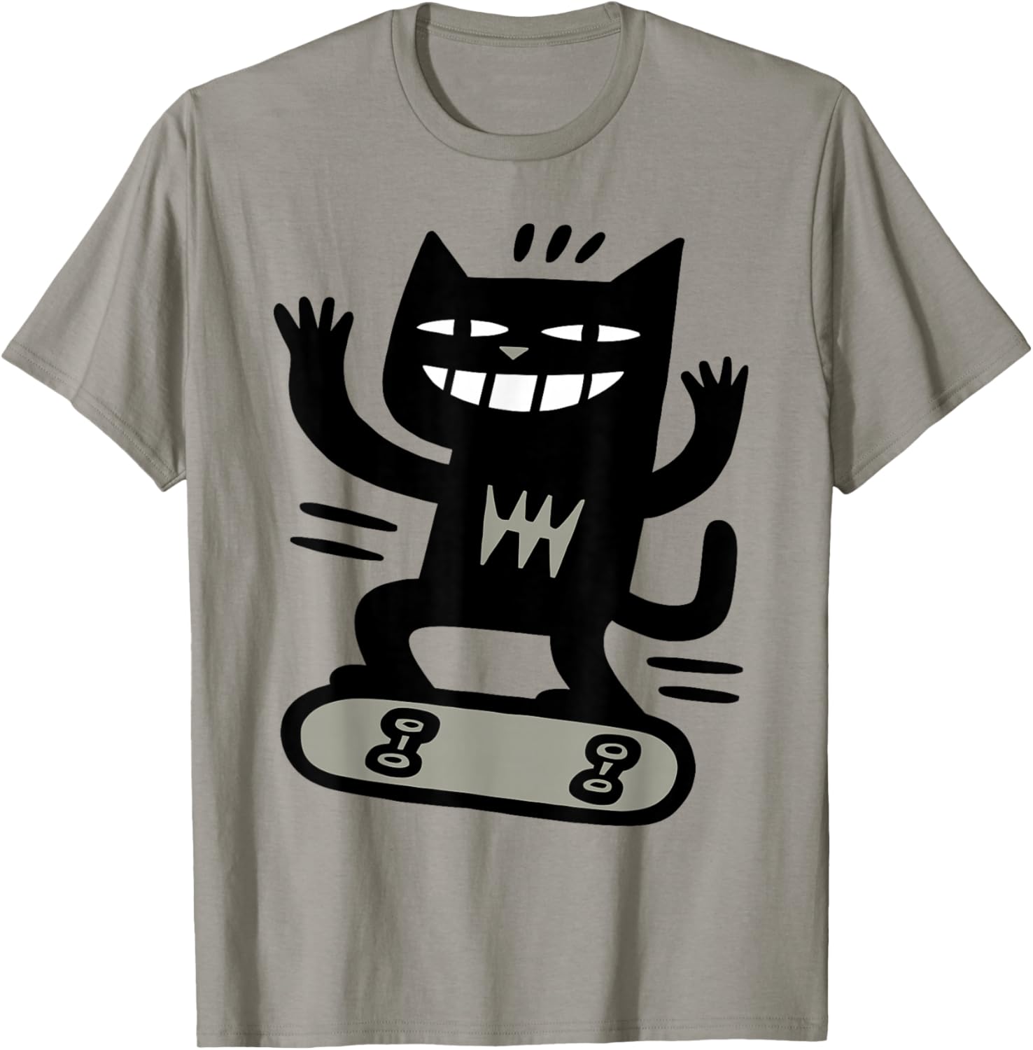 Skateboarding Cat Extreme Sports Cartoon T-Shirt - T-Shirt | Sand