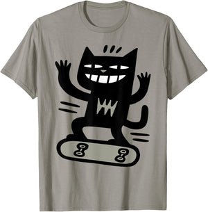 Skateboarding Cat Extreme Sports Cartoon T-Shirt - T-Shirt | Sand