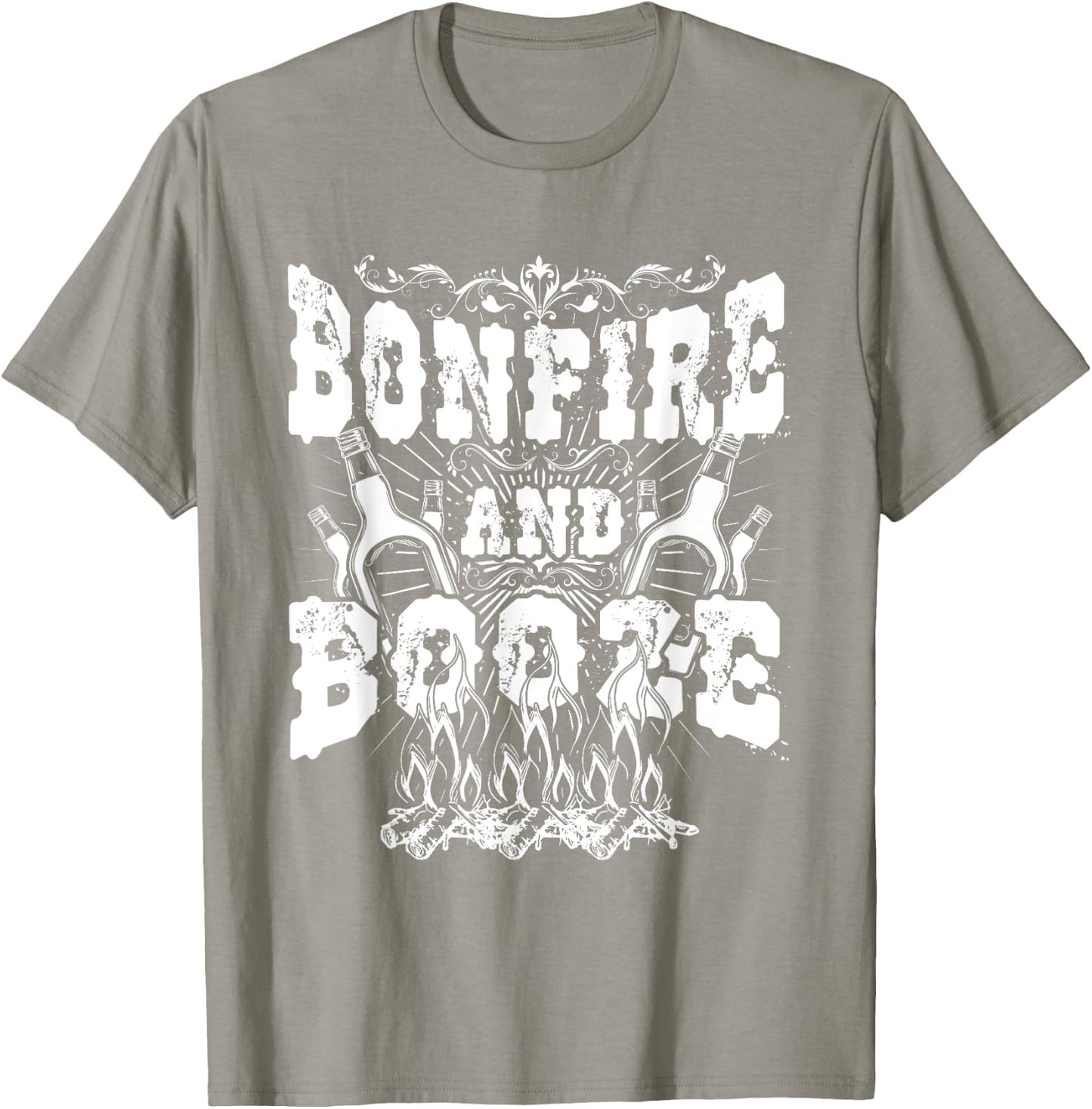 Bonfire And Booze Funny Beer Drinking Camping T-Shirt - T-Shirt | Sand