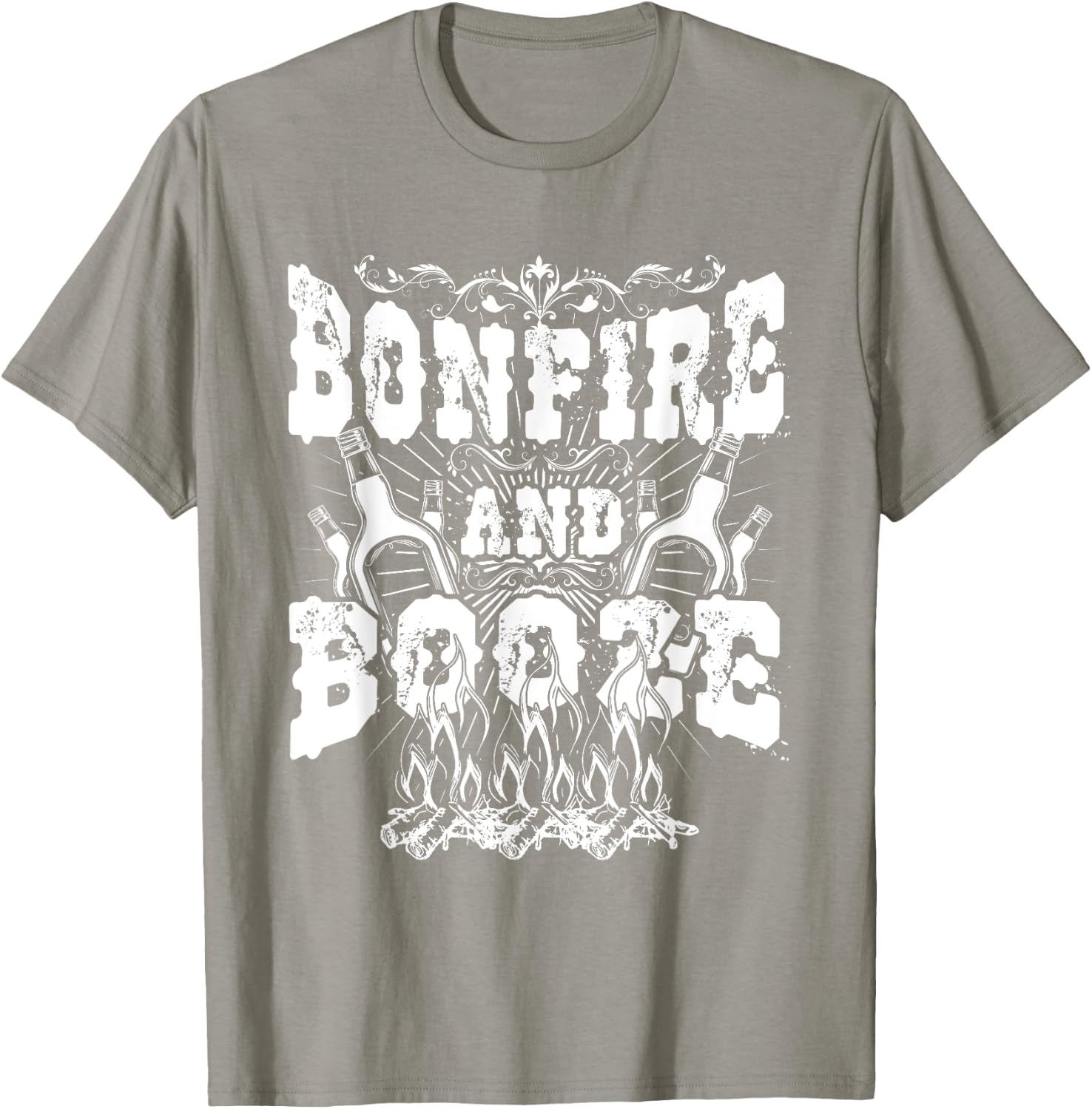 Bonfire And Booze Funny Beer Drinking Camping T-Shirt - T-Shirt | Sand
