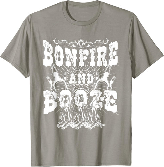 Bonfire And Booze Funny Beer Drinking Camping T-Shirt - T-Shirt | Sand