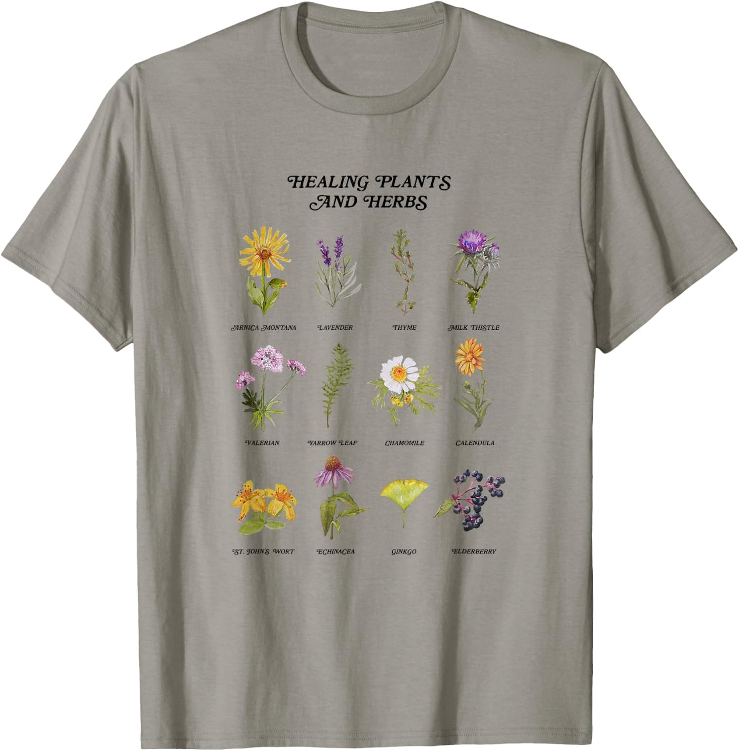 Healing Plants and Herbs Wild Flower Bohemian Garden T-Shirt - T-Shirt | Sand