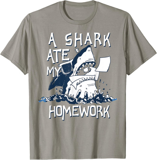 Shark Ate My Homework T-Shirt - T-Shirt | Sand