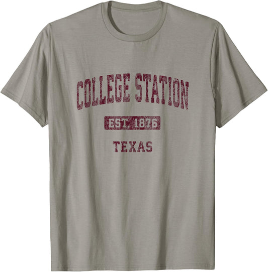College Station Texas TX Vintage Athletic Sports Design T-Shirt - T-Shirt | Sand