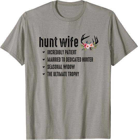 Hunt Wife Cute Hunter Husband Seasonal Widow Funny Trophy T-Shirt - T-Shirt | Sand