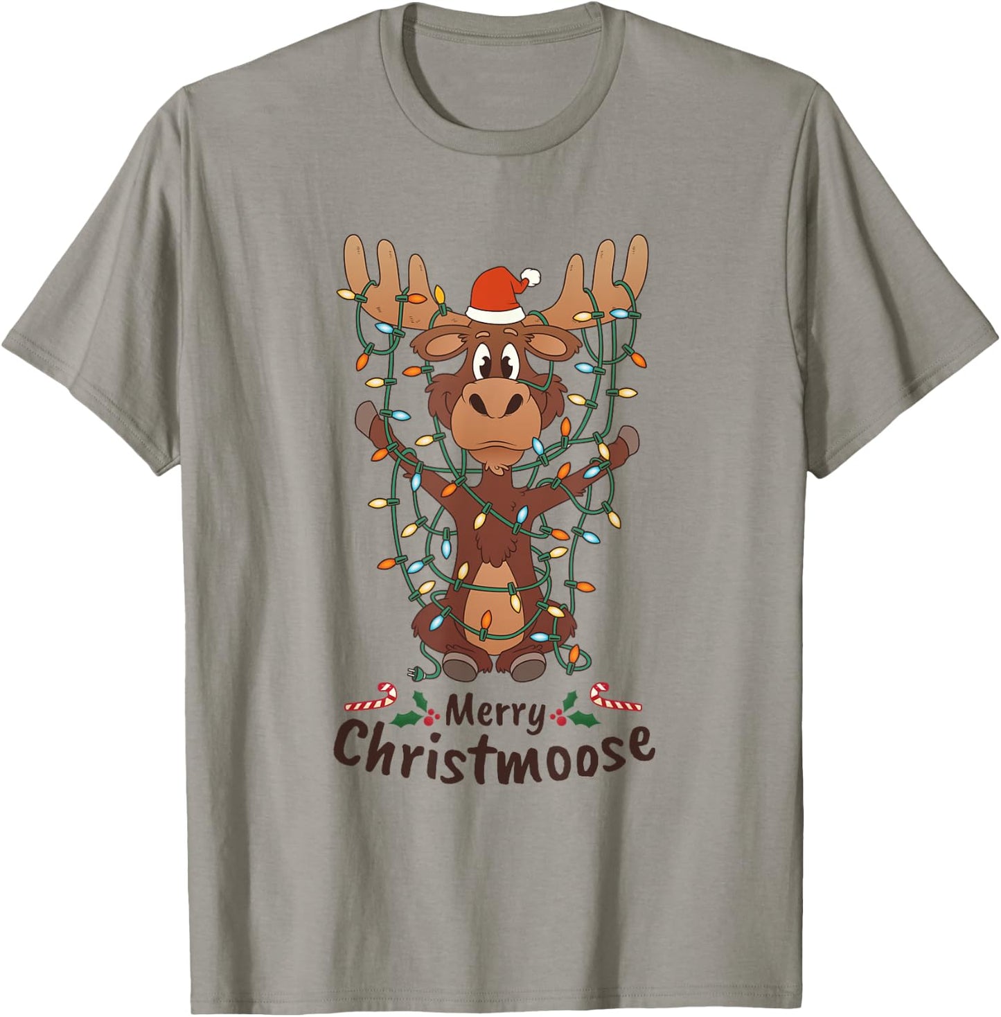 Merry Christmoose Christmas Moose Xmas Tree Lights Gift T-Shirt - T-Shirt | Sand