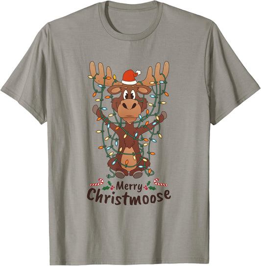 Merry Christmoose Christmas Moose Xmas Tree Lights Gift T-Shirt - T-Shirt | Sand