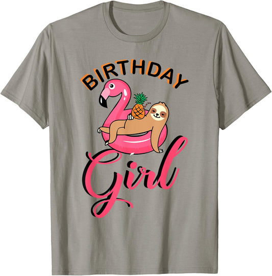Birthday Girl sloth flamingo pineapple pool party outfit T-Shirt - T-Shirt | Sand